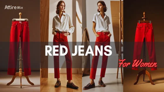 Stylish woman in cherry red skinny jeans and heels