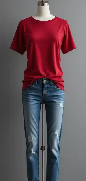 T-shirt styled casually with blue distressed jeans