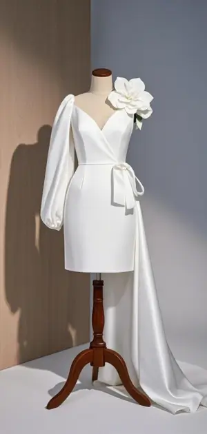 White satin maxi dress with a flowing silhouette.