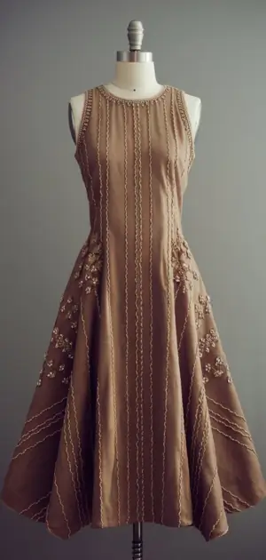 Embellished brown shift dress with sleeveless design
