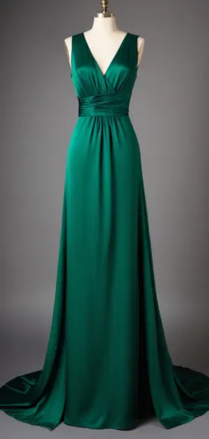 Elegant emerald green silk maxi dress with V-neck