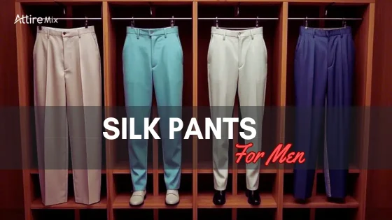Elegant silk pants for men styled with a satin shirt.