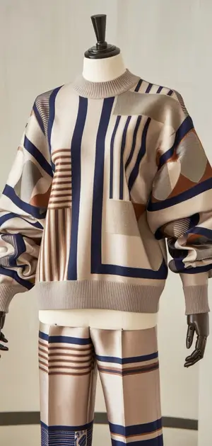 Mannequin in a striped silk sweater with neutral tones