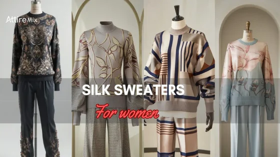Elegant display of Silk Sweaters For women in various patterns for women