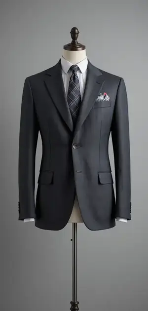 Dark gray suit with pocket square