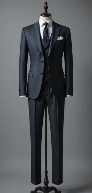 Black suit with white pocket square