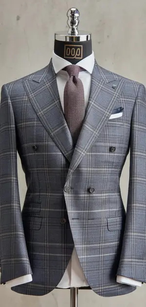 Navy single-breasted suit with subtle checks