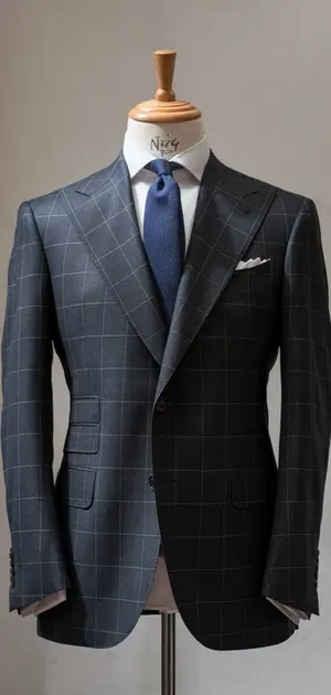 Blue and gray plaid single-breasted suit