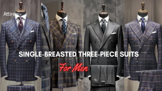 Array of Single-Breasted Three-Piece Suits for men on mannequins