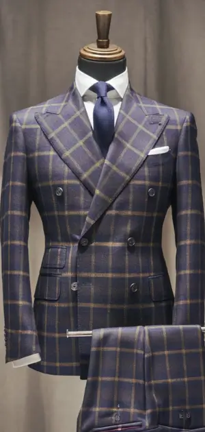 Mannequin showcasing a plaid single-breasted suit