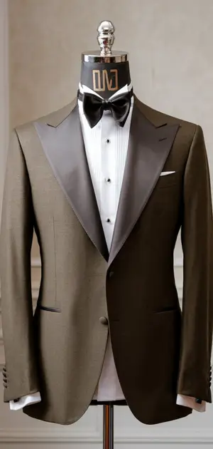 Mannequin showcasing a stylish brown tuxedo suit