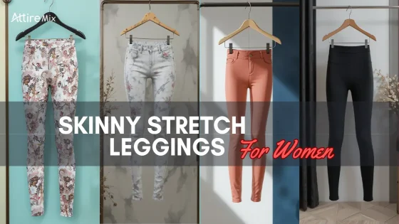 Four stylish skinny stretch leggings for women in bold and chic patterns.