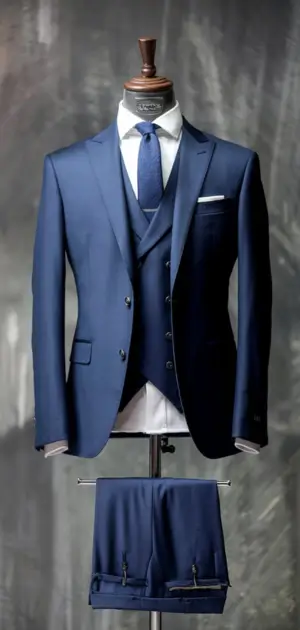 Bright blue slim fit three-piece suit