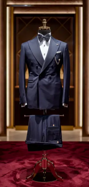 Textured navy slim fit suit with detailed tailoring