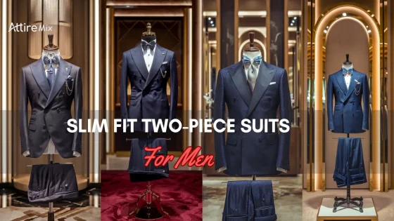 Sleek Slim Fit Two-Piece Suits for men displayed in an upscale setting