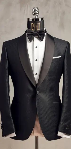 Black slim fit tuxedo with textured design
