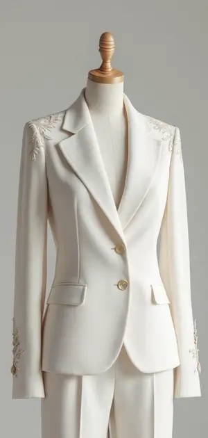 Solid cream blazer with embroidered shoulders