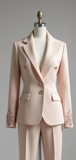 Light pink blazer with embroidered cuffs and lapels