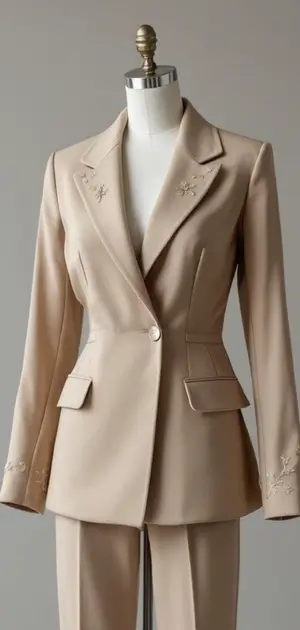 Beige blazer with subtle floral embroidery