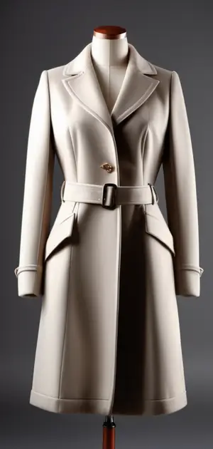 Light grey belted coat on a mannequin