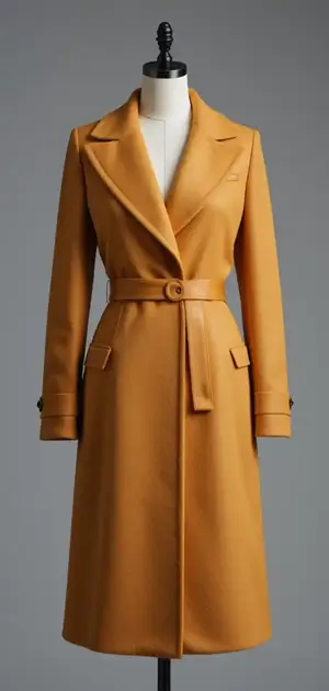Mustard yellow belted trench coat on display