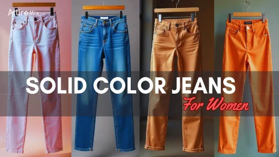 Trendy woman in red solid color jeans paired with white top
