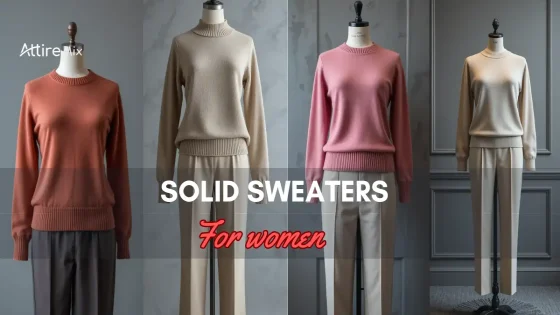 Variety of Solid Sweaters For women on mannequins, titled 'Solid Sweaters for Women