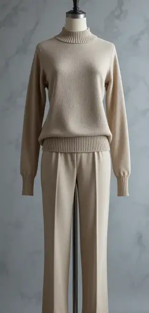 Mannequin in a soft beige sweater and matching trousers