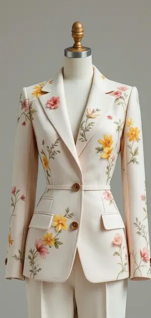 Cream blazer with yellow and pink flower details
