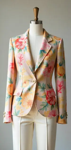 Floral pastel blazer with bright blooms