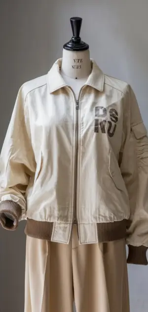 Creamy zip-up Spring jacket on mannequin
