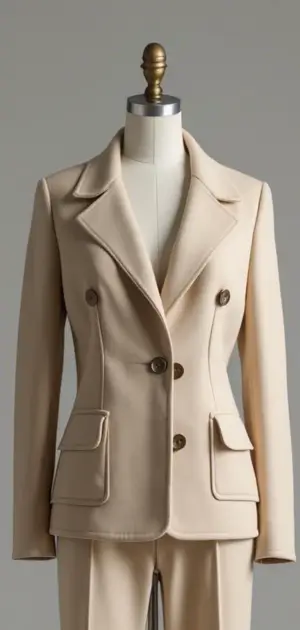 Tailored beige Jackets on mannequin