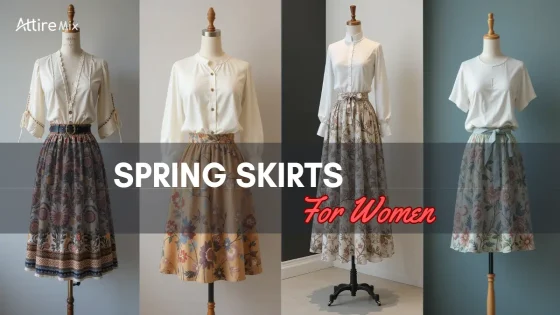 A showcase of floral midi skirts styled with chic blouses.