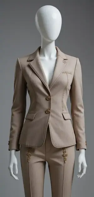 Beige stretch blazer with delicate embroidery details