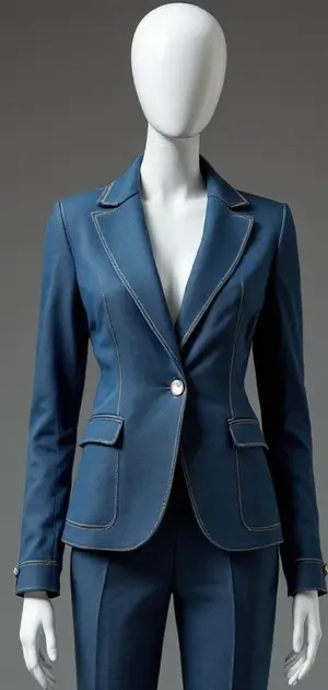 Medium blue stretch denim blazer with classic lapels
