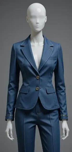 Light blue stretch denim blazer with contrast stitching