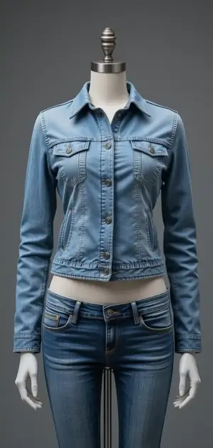 Light blue stretch denim jacket on display