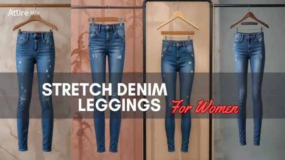 Image of stretch denim leggings for women, featuring stylish and versatile designs.