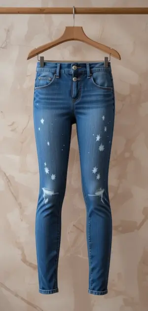 Image of women’s stretch denim leggings highlighting fabric quality and detailing.