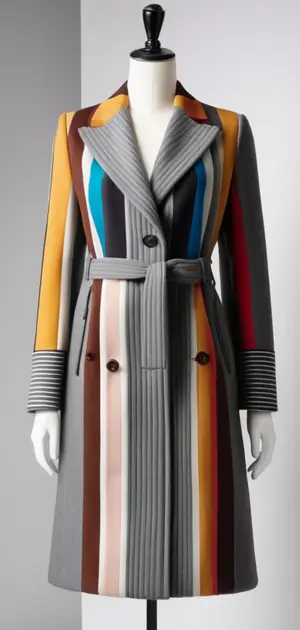 Navy striped coat with stylish contrast trim