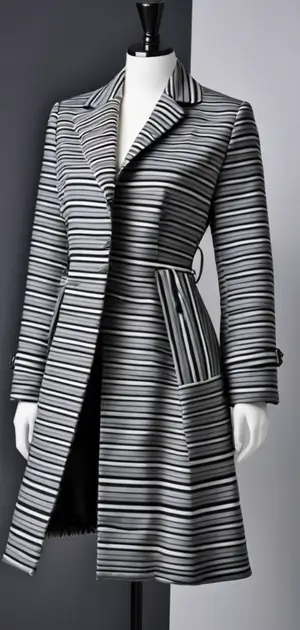 Elegant black and white striped belted coat