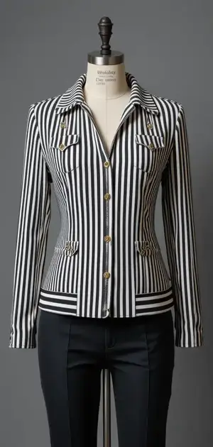 Bold black and white striped jacket on mannequin