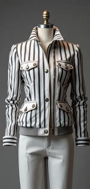 White and black striped jacket on mannequin