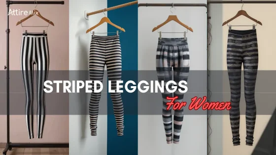 Striped leggings for women in various patterns and colours displayed on hangers.
