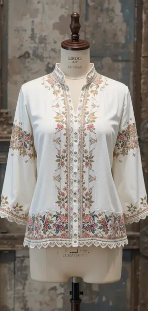 Stylish blouses with intricate embroidery on a soft fabric base.