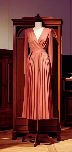 Pleated fit-and-flare dress for broader frames.