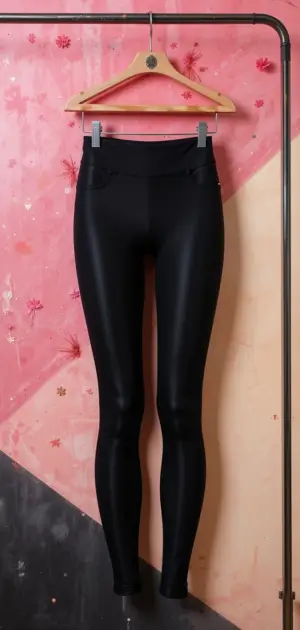 Glossy black party leggings with a stylish and elegant design for any event. 