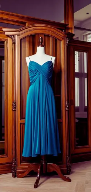Sleeveless sheath polyester dress with accessories.
