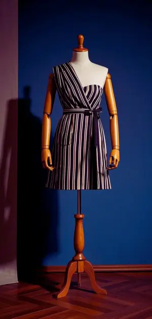 Women’s sleeveless striped dress with ruffle hem.