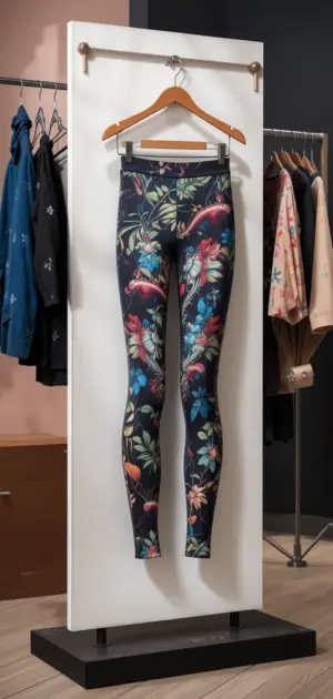 Women's leggings featuring a striking floral design on a black background.